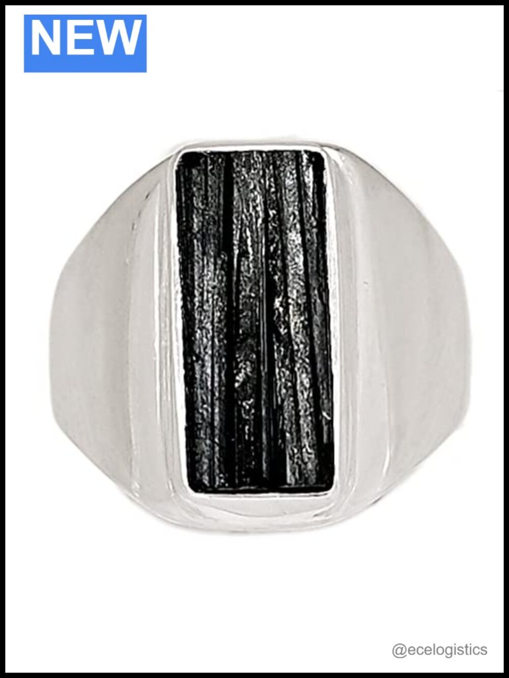 Natural Black Tourmaline 925 Solid Sterling Silver Men's Ring Size 8